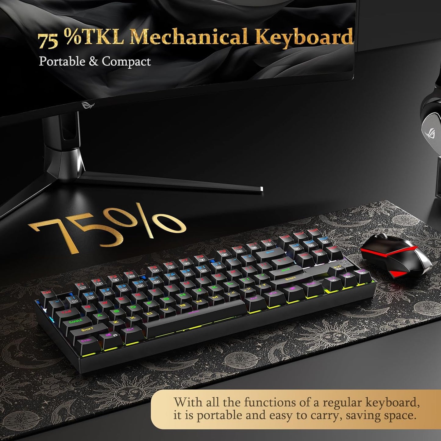 K552P Mechanical Gaming Keyboard TKL with 18 Backlight Modes, Hot-Swappable Blue Switches, 87-Key Compact Ergonomic Design, N-Key Rollover & Software Programmable Macro - RGB, White