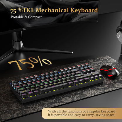 K552P Mechanical Gaming Keyboard TKL with 18 Backlight Modes, Hot-Swappable Blue Switches, 87-Key Compact Ergonomic Design, N-Key Rollover & Software Programmable Macro - RGB, White