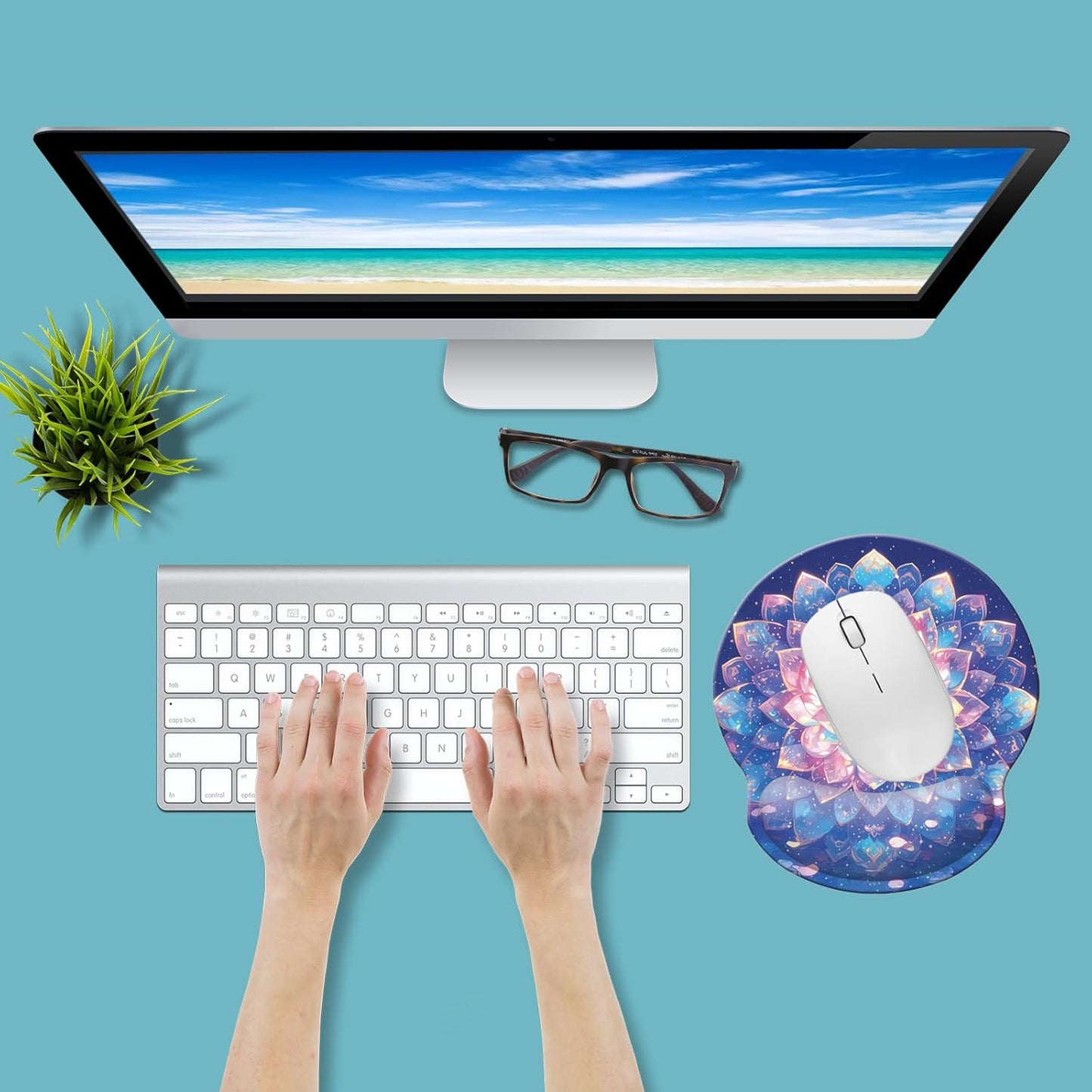 Memory Foam Wrist Support Mouse Pad Comfortable Padded Wrist Mousepads 9In X10In Desktop Notebook Mouse Mat (Galaxy Foam)