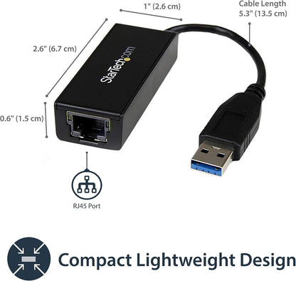Startech USB 3.0 to Gigabit Ethernet NIC Network Adapter - USB to RJ45 for 10/100/1000 Network