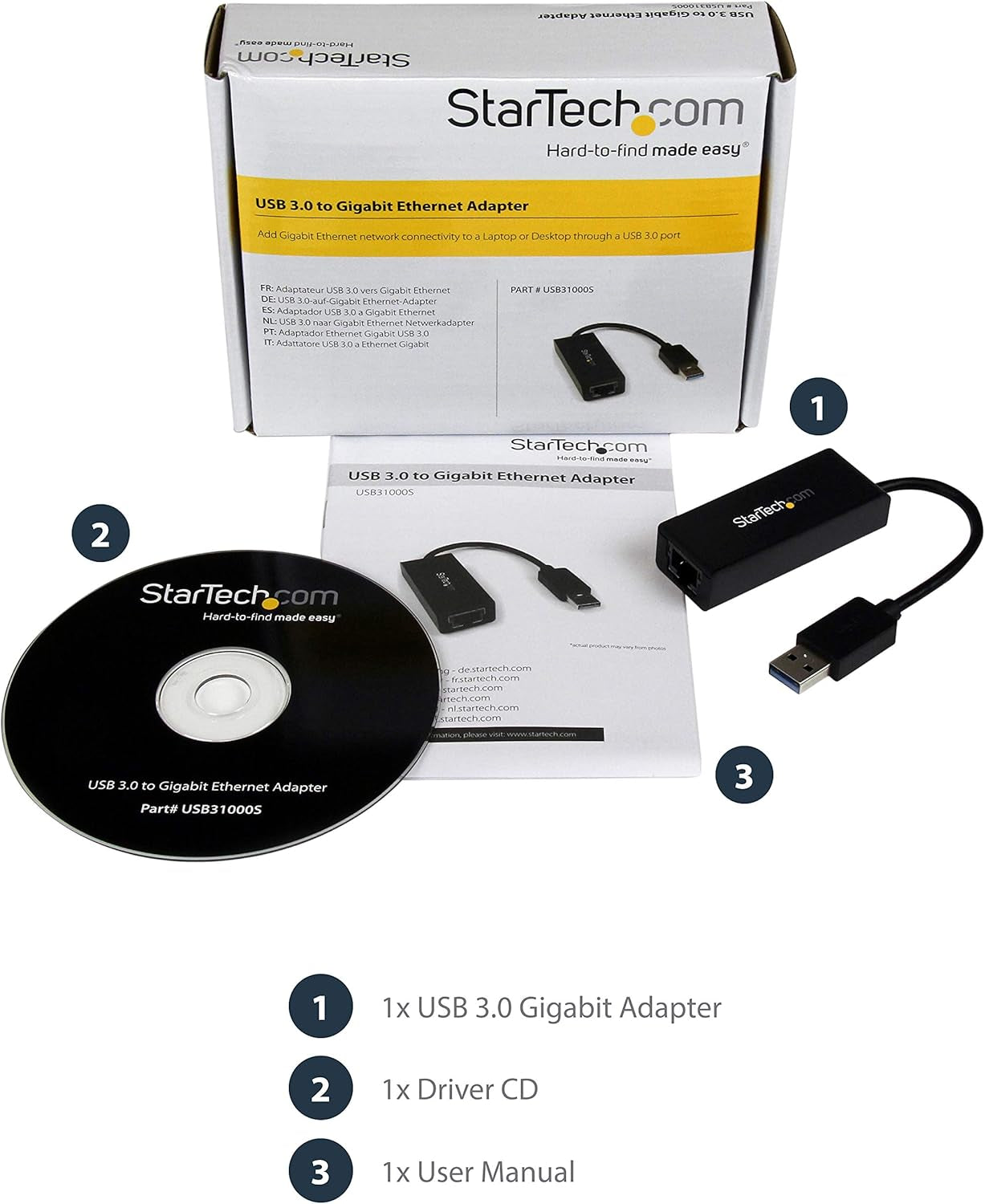 Startech USB 3.0 to Gigabit Ethernet NIC Network Adapter - USB to RJ45 for 10/100/1000 Network
