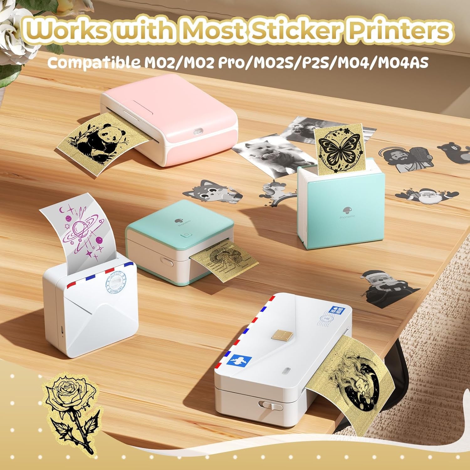 Adhesive Transparent Gold Thermal Paper for  M02/M02 Pro/M02S/M03 Mini Pocket Printer 50Mm X 3.5M, Diameter 30Mm, 3 Rolls