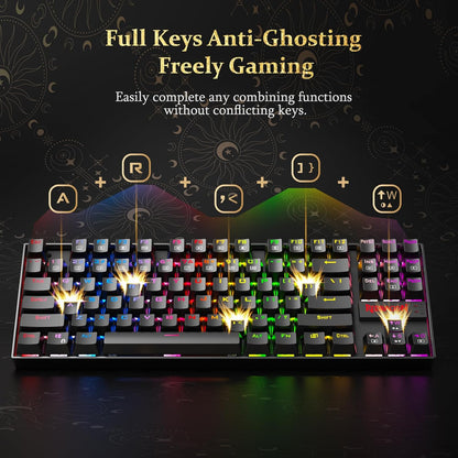 K552P Mechanical Gaming Keyboard TKL with 18 Backlight Modes, Hot-Swappable Blue Switches, 87-Key Compact Ergonomic Design, N-Key Rollover & Software Programmable Macro - RGB, White