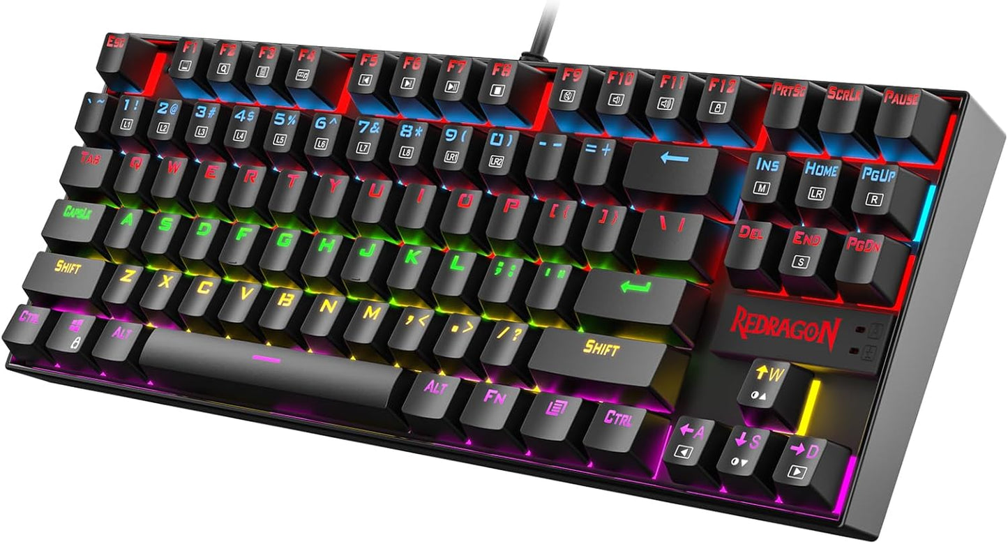 K552P Mechanical Gaming Keyboard TKL with 18 Backlight Modes, Hot-Swappable Blue Switches, 87-Key Compact Ergonomic Design, N-Key Rollover & Software Programmable Macro - RGB, White