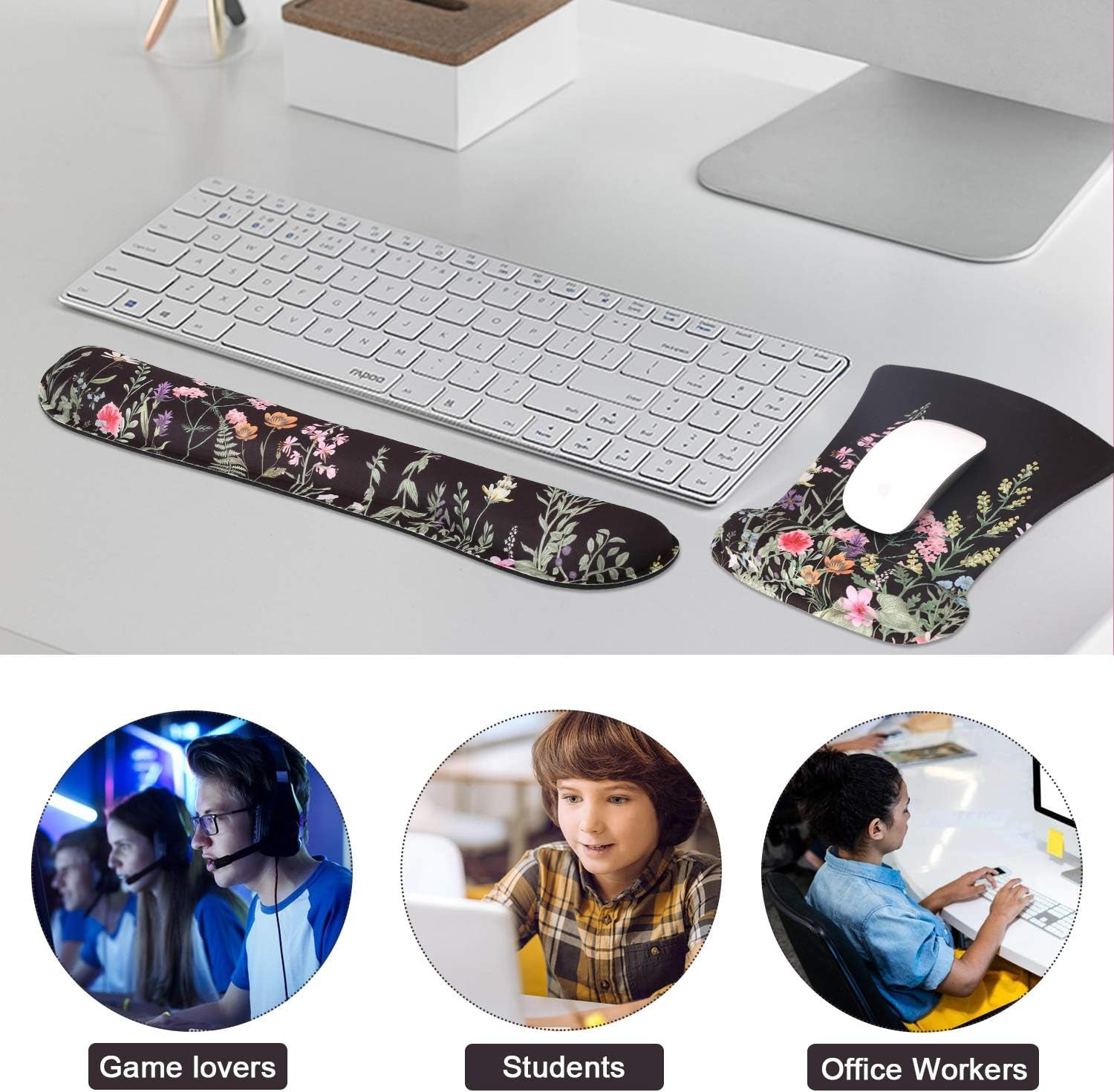Keyboard Wrist Rest and Mouse Wrist Rest Pad, Made of Memory Foam, Ergonomic Support, Easy Typing and Relieve Wrist Pain, Perfect for Gaming, Computer, Office, Laptop (G-Morandi)